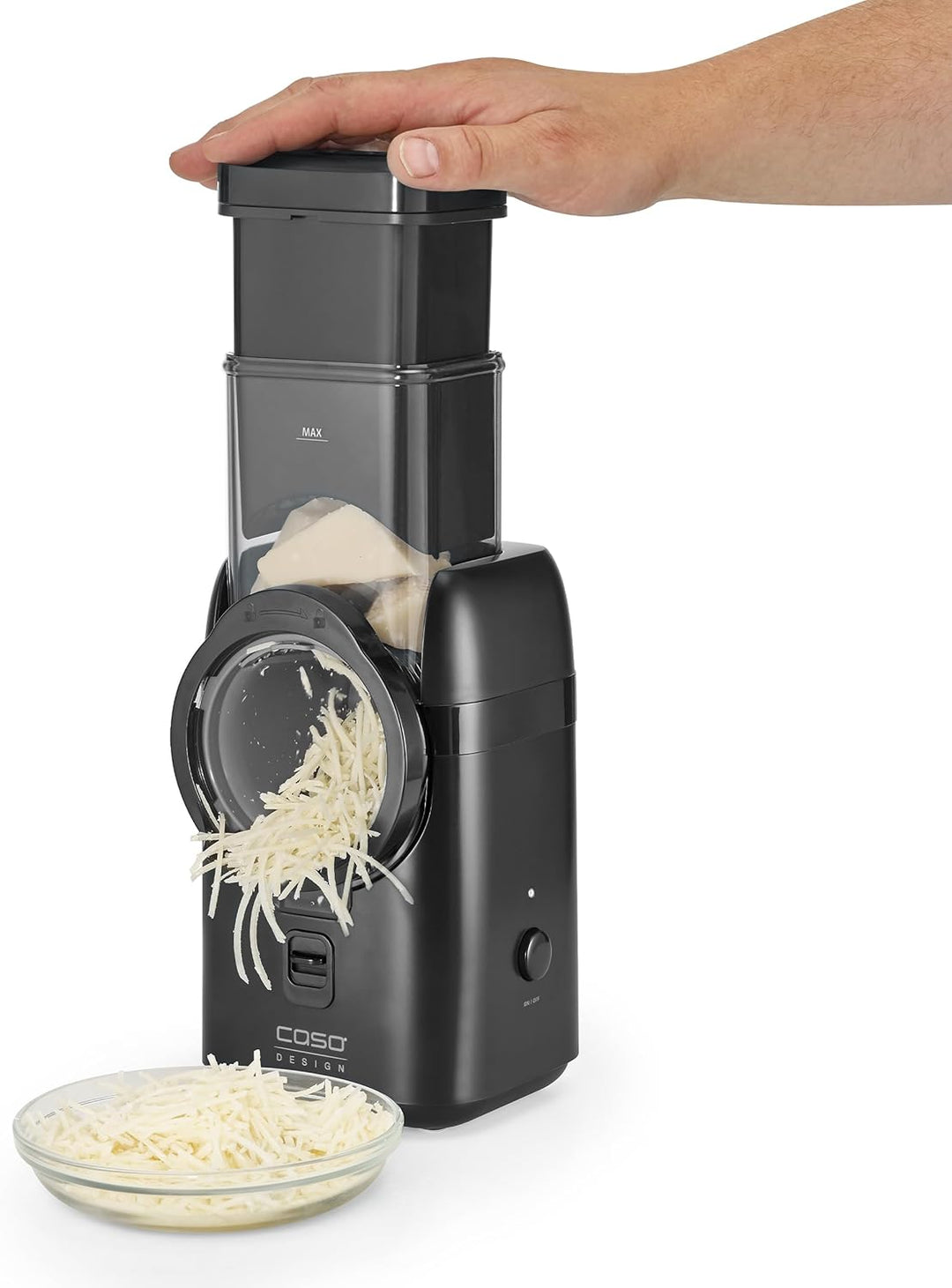 CASO MultiSlicer, Elektrische 5-in-1 Multireibe, Reiben & Raspeln von Obst, Gemüse,Käse & mehr, 5 Ei