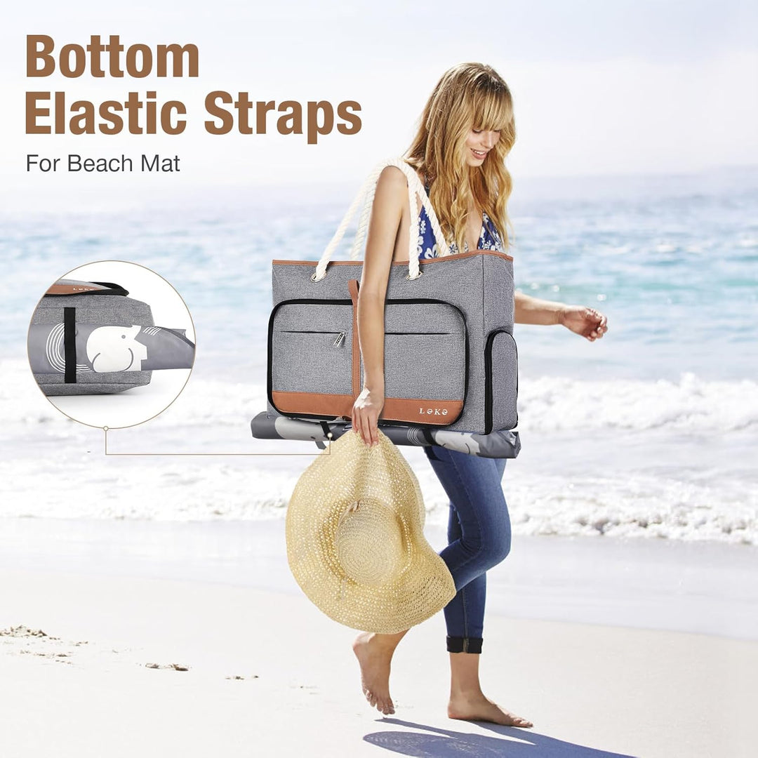 Strandtasche Damen Gross mit Reissverschluss, Vielseitiger Damen Shopper Badetasche Saunatasche Reis