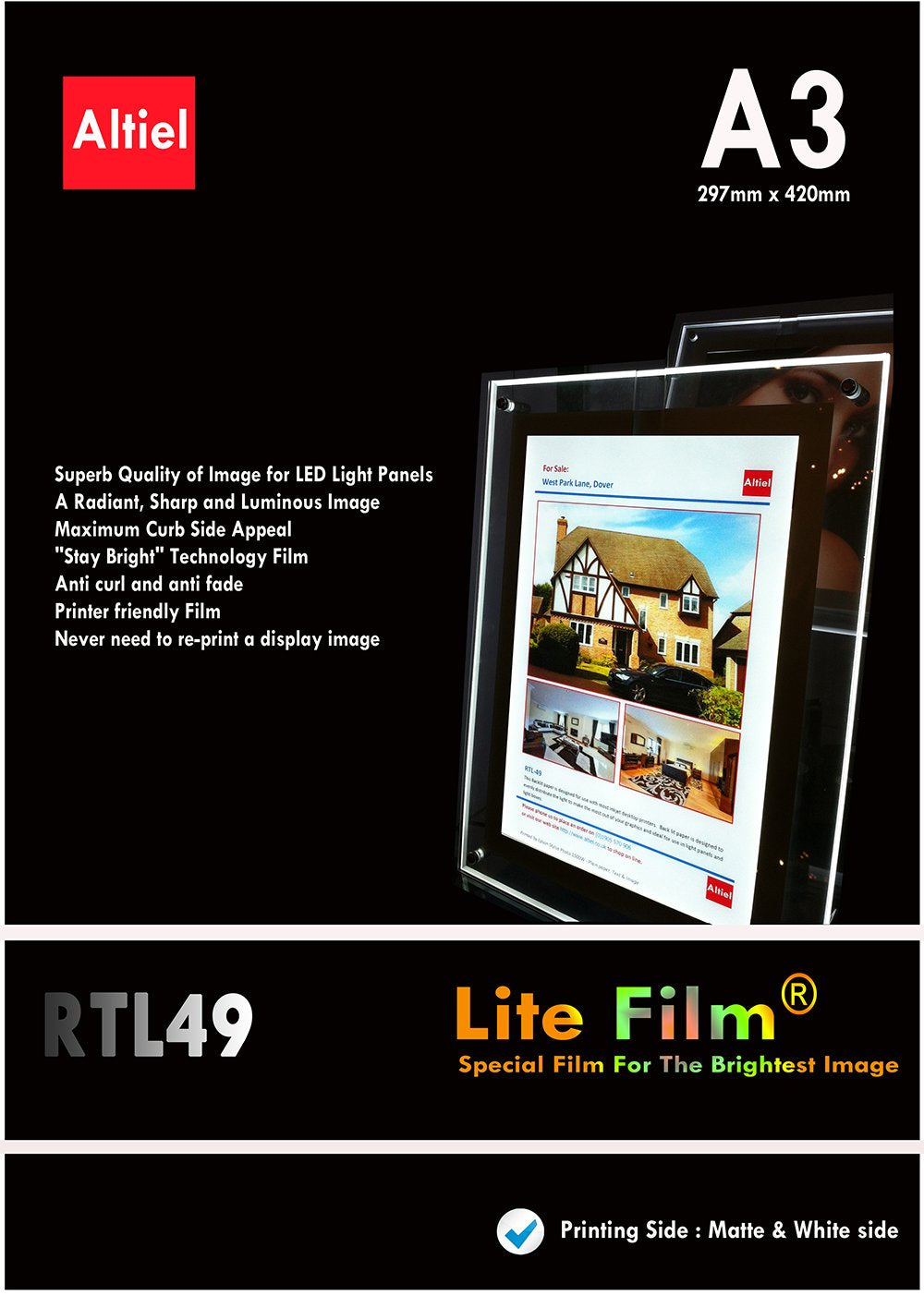 RTL49 – 10 Blatt A3 – premium hintergrundbeleuchtetes Papier/Lite Film® für LED-Licht, Tasche, Leuch