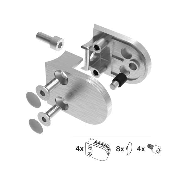Sellon24® Glashalter 4 Stück Edelstahl Glasklemmen Klemmhalter für Geländer Balkon Rund V2A 40 x 50