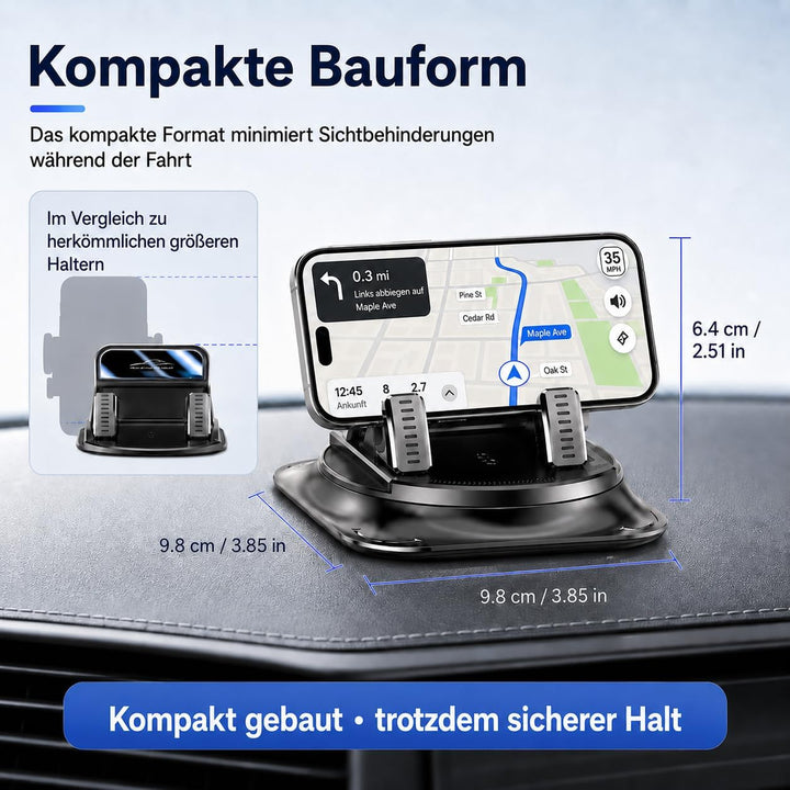 Generisch 360-Grad-Drehbarer Handyhalter fürs Auto mit Anti-Rutsch-Grips und einhändiger Bedienung,