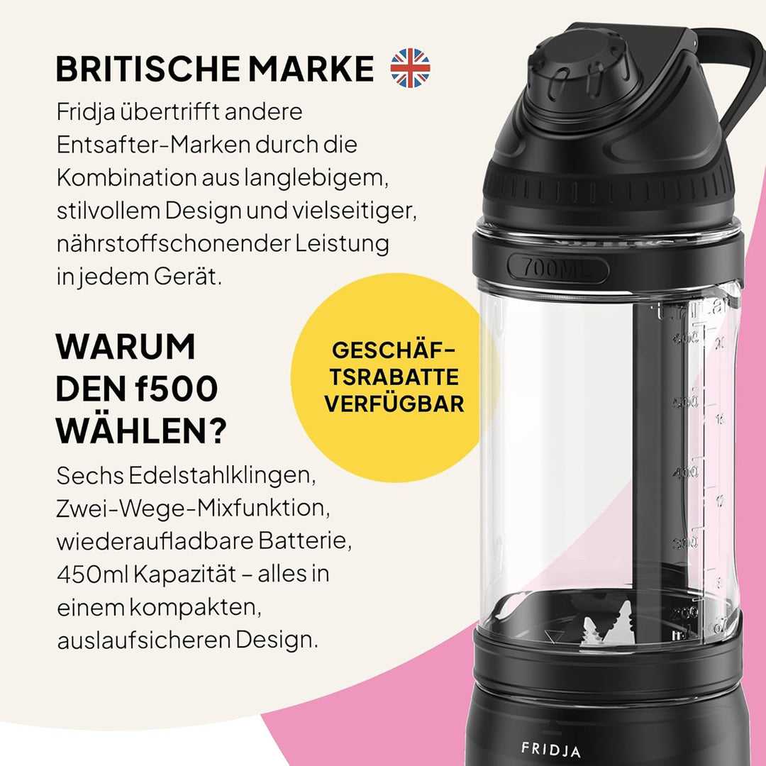 Fridja F500 Tragbarer Mixer – Premium USB-C wiederaufladbar, auslaufsicher &amp; kompakt – BPA-frei, 6 g