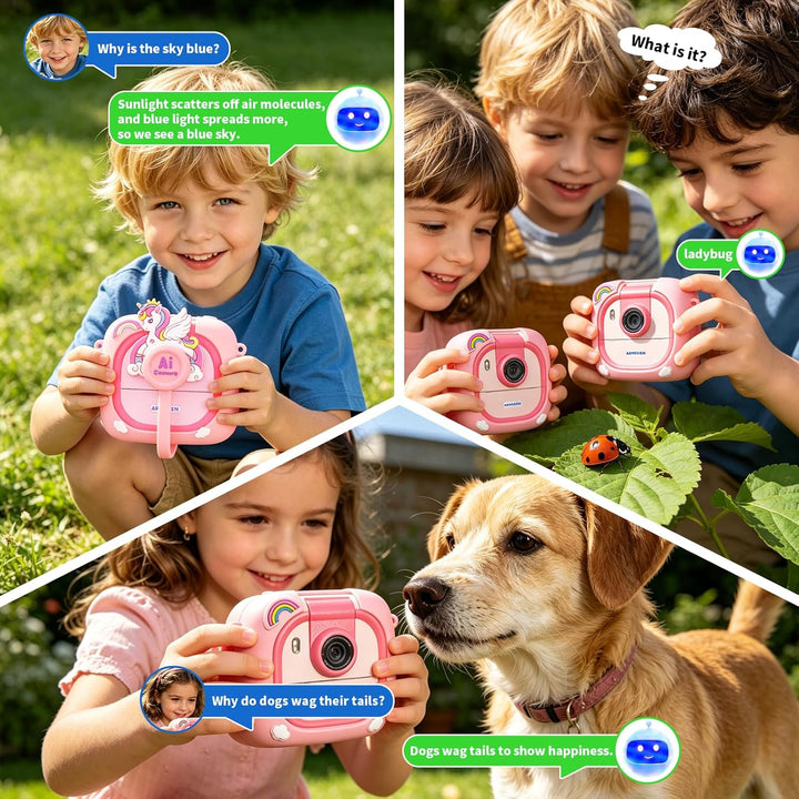 ARNSSIEN AI Kinder Kamera,Kinderkamera Sofortbildkamera,1080p HD, KI-Erkennung, KI-Chat, Bluetooth,