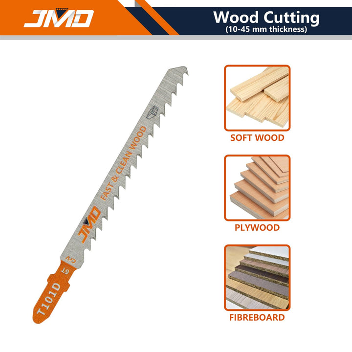 JMD 30 x T101D Holz Stichsägeblätter Set 100mm 6TPI Sägeblätter Stichsäge für Holz und Kunststoffsch
