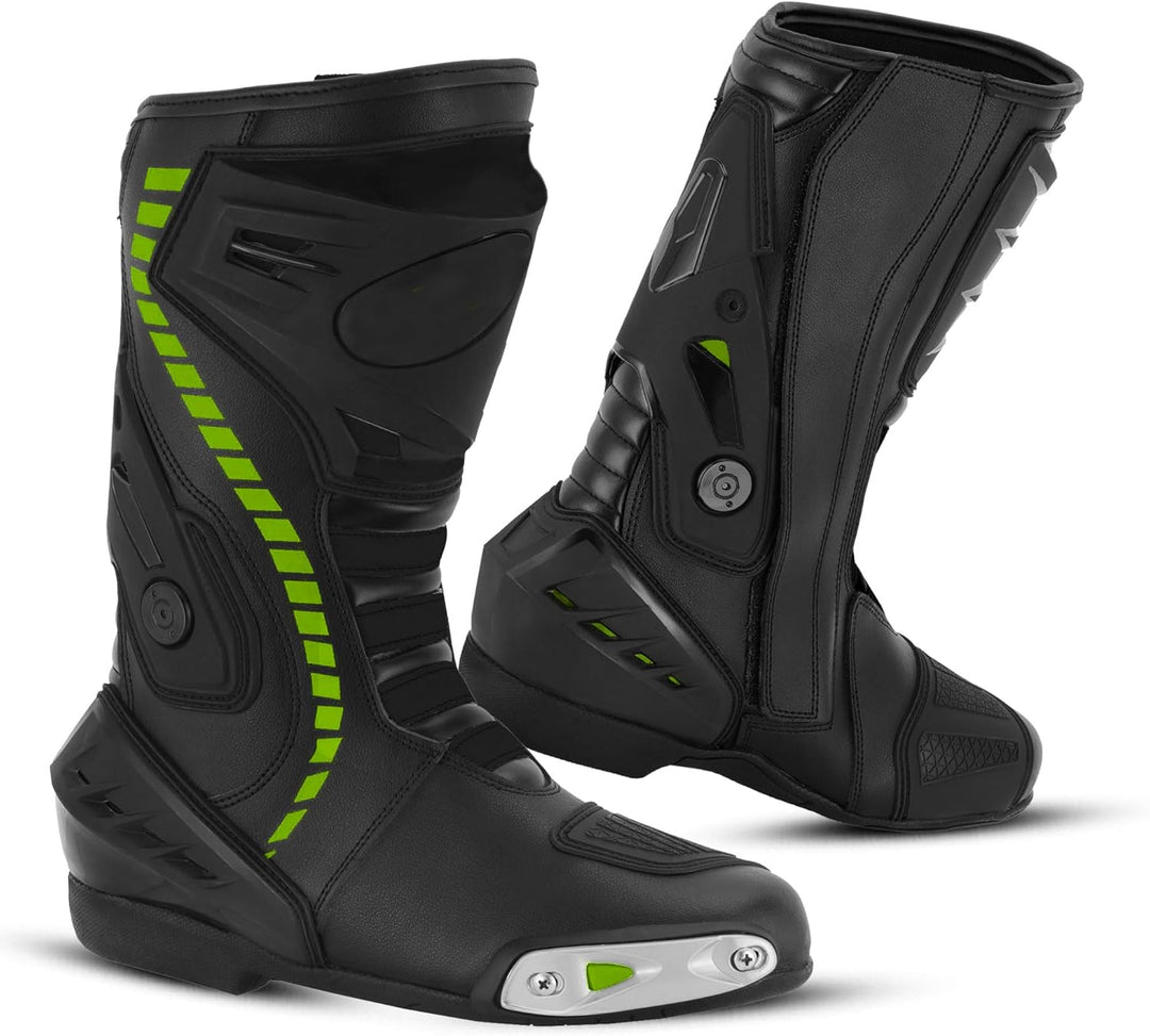 Vaster Moto Motorradschuhe für Herren, Rennstiefel aus Leder, wasserdicht, knöchellang, rutschfeste