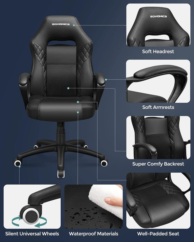 SONGMICS Gamingstuhl, Bürostuhl mit Wippfunktion, Racing Chair, ergonomisch, S-förmige Rückenlehne,