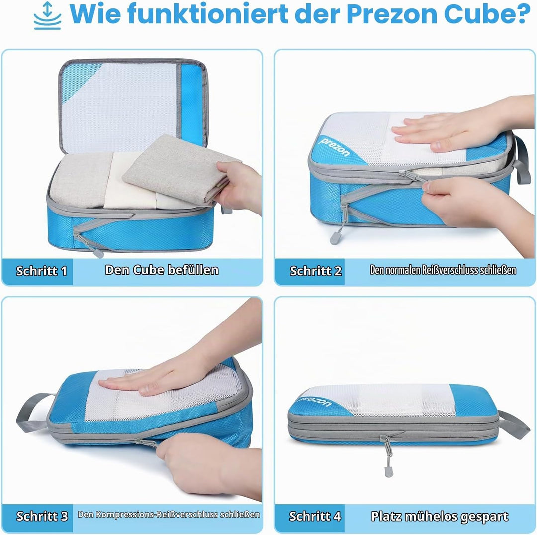 Prezon 6 Set Kompressions-Packwürfel, Durchsichtiges Design, Platzsparend, Leicht, Massgeschneiderte