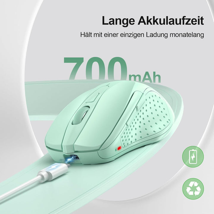 TECKNET Bluetooth Maus, Wiederaufladbare Maus Kabellos(DREI Modi: BT 5.0/3.0 + 2.4G), 4800 DPI, Ergo