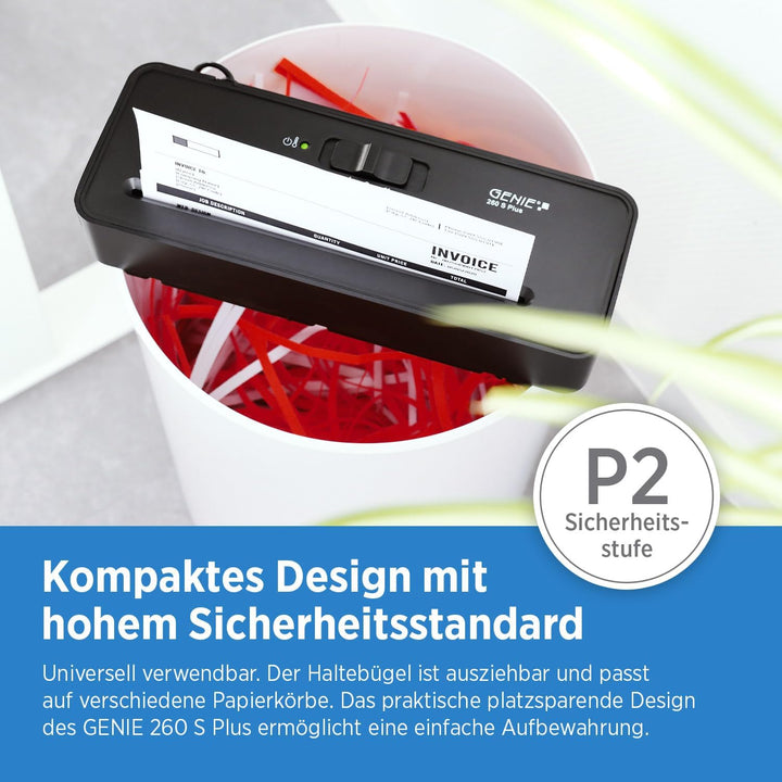 GENIE 260 S Plus Aktenvernichter | Papierschredder mit 6-mm Streifenschnitt | Schredder Aktenvernich