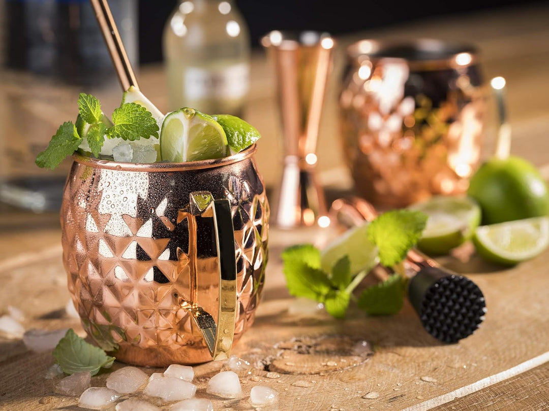 2 Moscow Mule Becher, 500 ml, hochwertige Edelstahl-Becher mit Ananas Struktur, lebensmittelecht, Pi