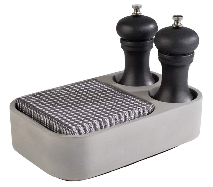APS 11648 Table Caddy „Element“, graue Tischhilfe aus Beton mit 2 Löchern ( je 6,5 cm) und möbelscho