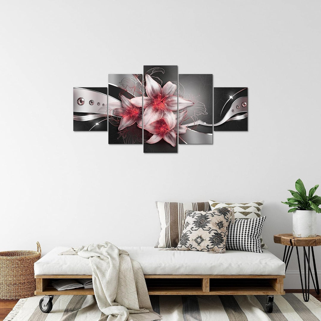 Runa Art Bild Wohnzimmer Schlafzimmer Blumen Lilien 5 Teilig Abstrakt Schwarz Rot Wandbilder auf Vli