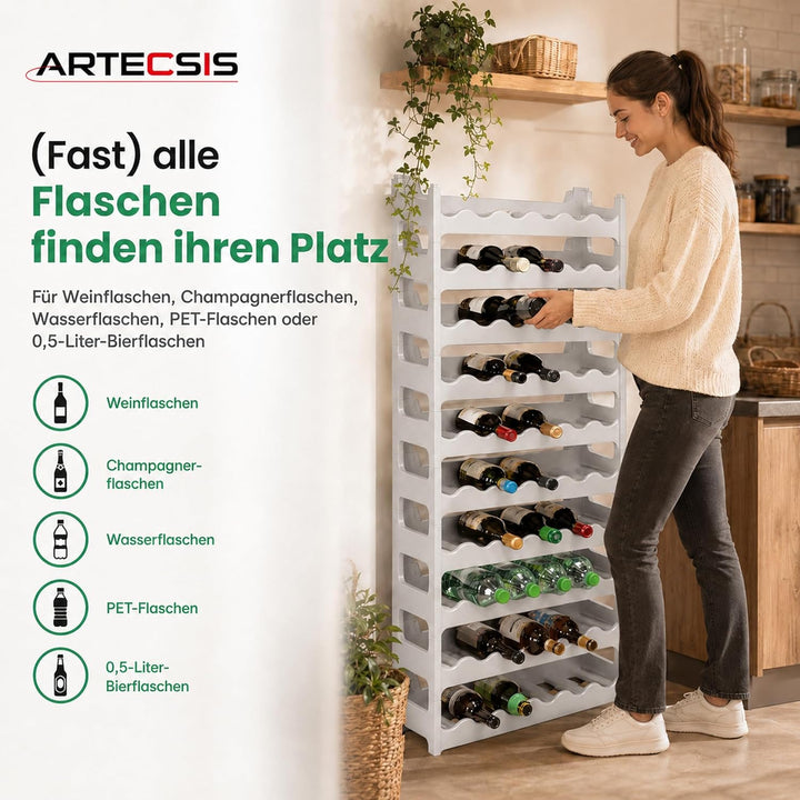 ARTECSIS Weinregal stapelbar Kunststoff für 60 Flaschen, stabiles Flaschenregal in Gastronomie-Quali