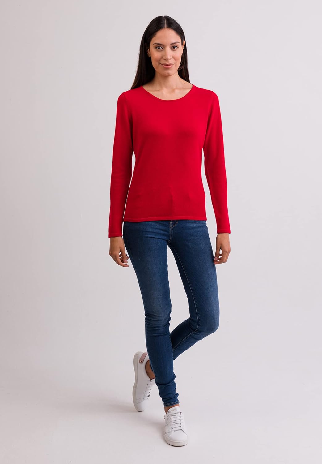 CASH-MERE.CH 100% Kaschmir Damen Pullover | Sweater Rundhalsausschnitt 2-fädig XS Rot, XS Rot