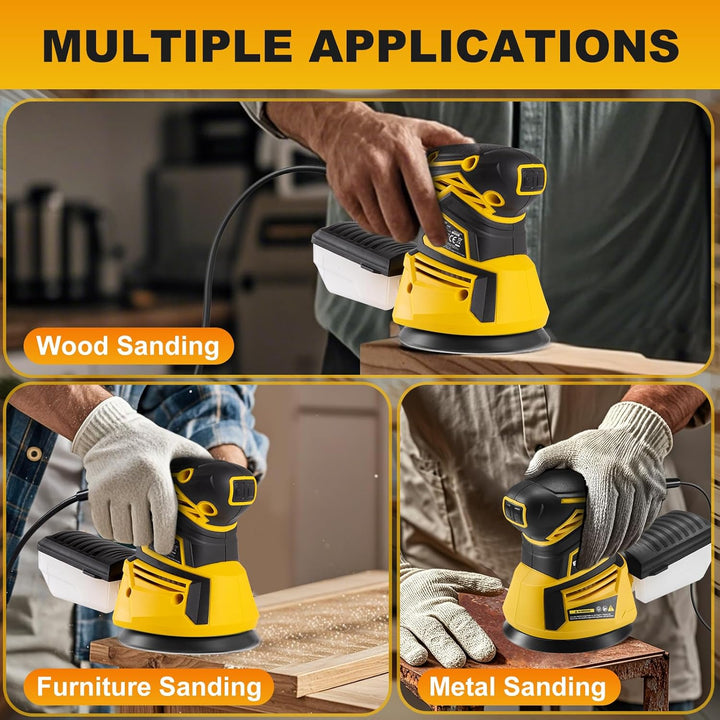 Enventor Exzenterschleifer 125mm, 350W Schleifmaschine 6000-13000 OPM, 6 Gänge, Multischleifer mit A