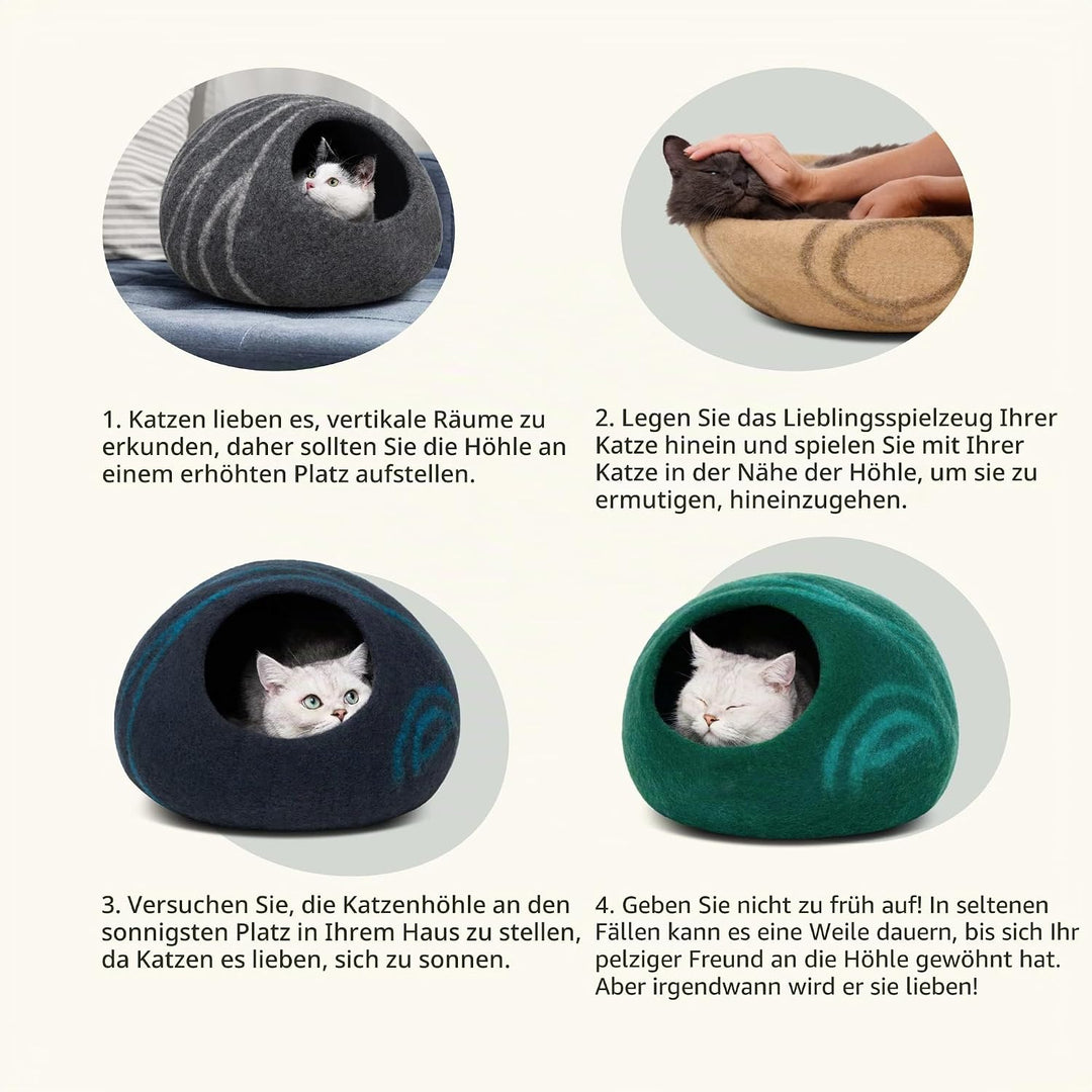 MEOWFIA Katzenbett Höhle – Umweltfreundliche Betten aus 100% Merinowolle für Katzen und Kätzchen (L,