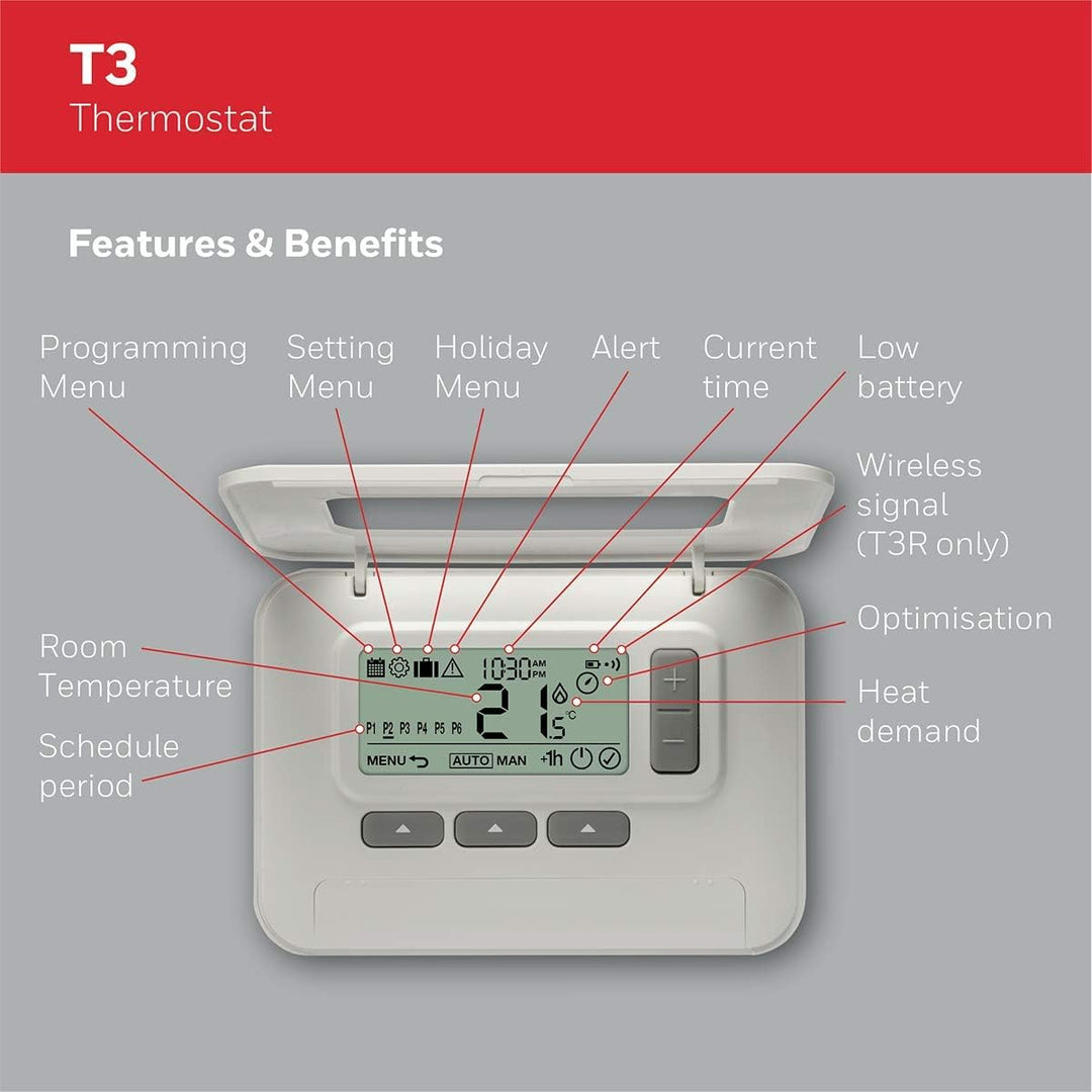 Honeywell Home T3C110AEU T3 7-Tage programmierbarer kabelgebundener Thermostat, Weiss Wire, Wire