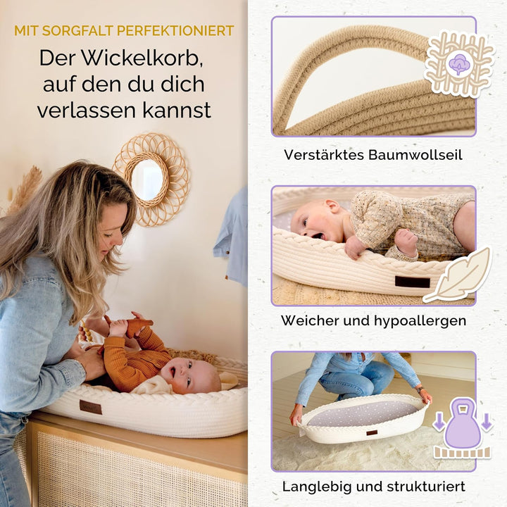Yunioo Wickelauflage, Wickelkorb Baby mit Reise Wickelunterlage, Schaumstoffmatratze und wasserabwei