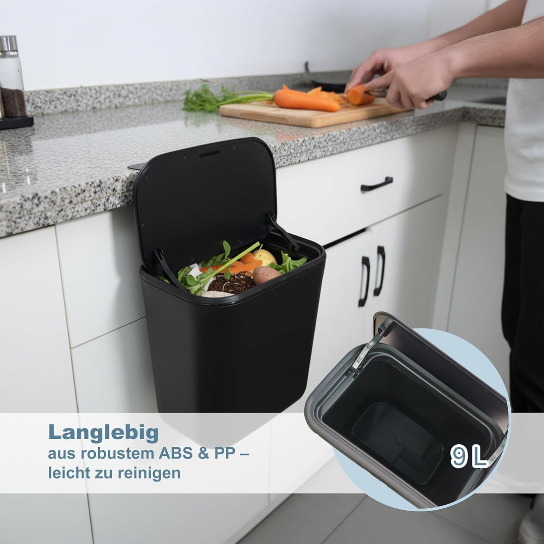 Relaxdays Küchenmülleimer, 9 L, hängender Komposteimer, für Biomüll & Restmüll, Türmüllbehälter, Kun