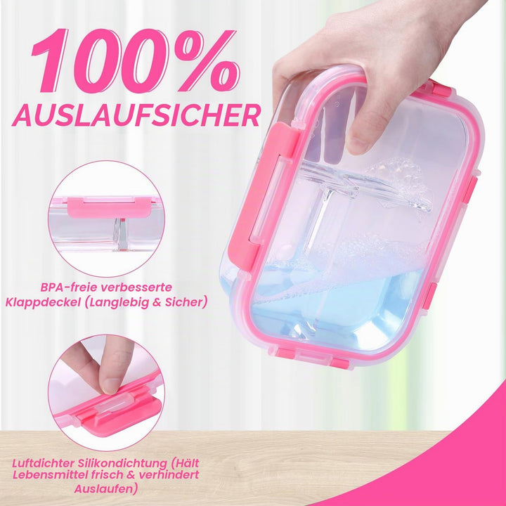 Meal Prep Boxen Glas 3 Fächer (3Stück, 1040ml) Meal Prep Boxen Glas mit Trenner Meal Prep Glas mit D
