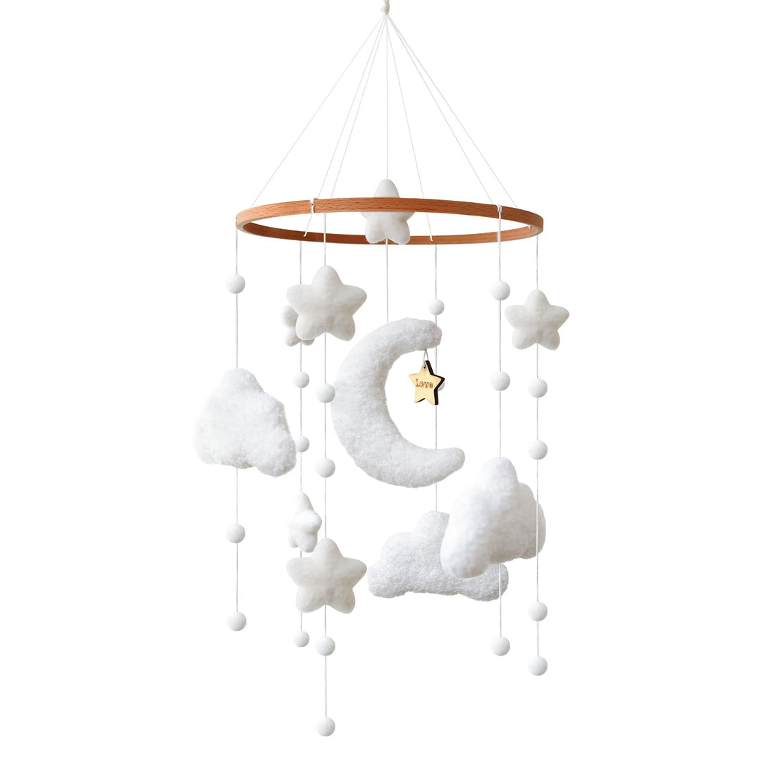 Weiss Wolken Mond Sterne Mobiles Baby, Babybett Mobile Hölz, Windspiele Baby Mobile Wickeltisch Anhä