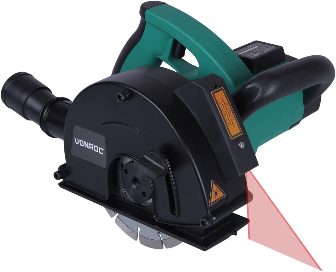 VONROC Mauernutfräse Schlitzfräse mit Absaughaube - Mauerfräse 1700W - Schlitzmaschine für 150mm Kab