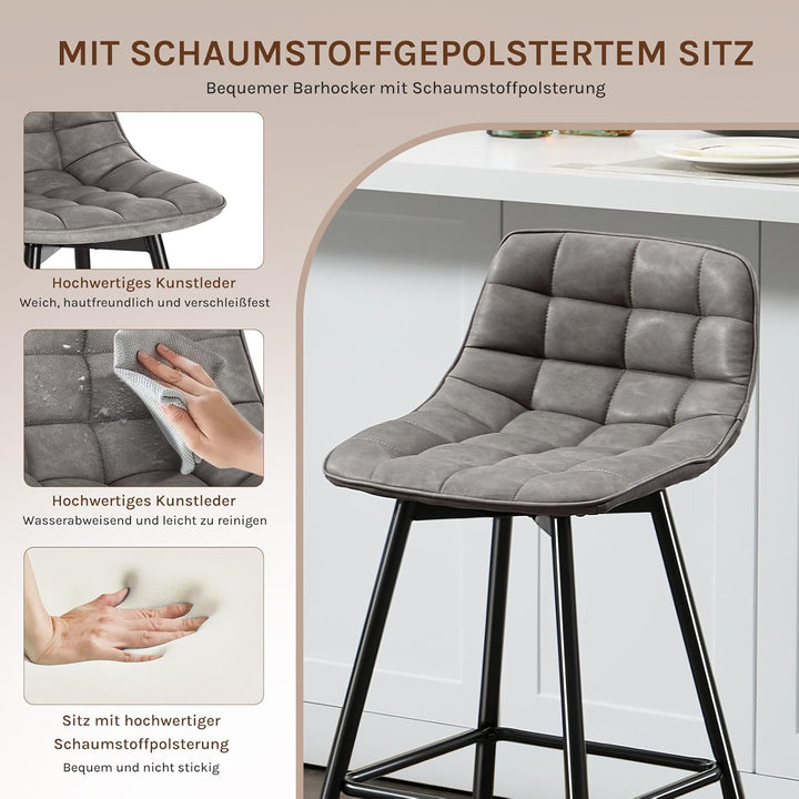 WOLTU Barhocker 2er Set Designer Barstuhl Hocker Tresenhocker Bistrohocker mit Fussstütze Kunstleder
