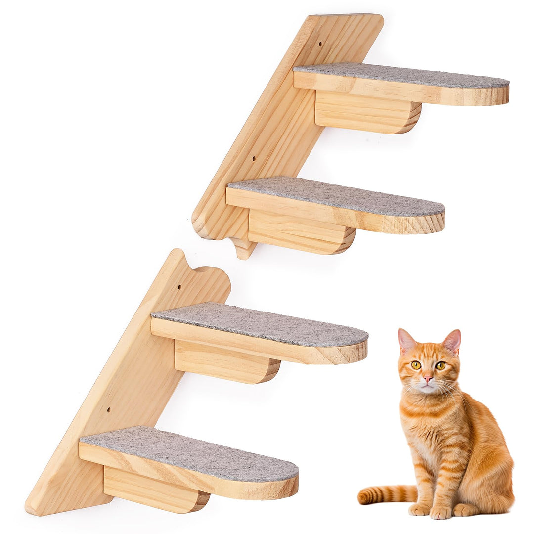 Wand Montierte Katze Kletterregal - Holz Vier Schritt Treppe Mit Plüsch Bedeckt - Möbel für Klettern