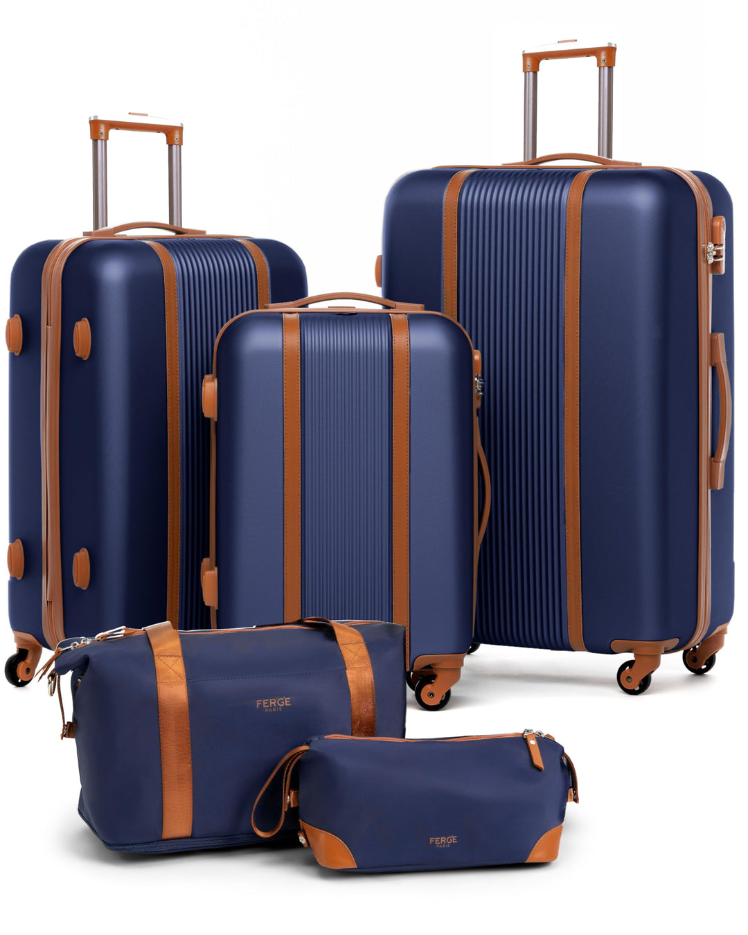 FERGÉ Kofferset Hartschale 5-teilig Milano 3 Grössen Hartschalenkoffer Set + Reisetasche + Kulturbeu