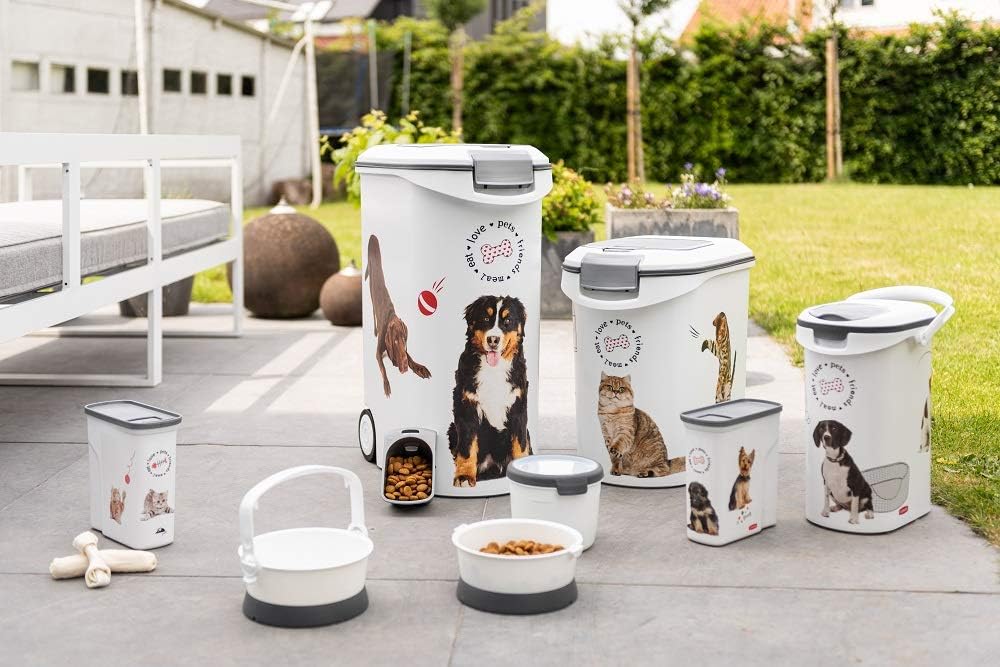 Curver 241095 Futter-Container 12kg I 35L, weiss/grau/Love Pets Hunde, 49,3 x 27,8 x 42,5 cm Weiss /