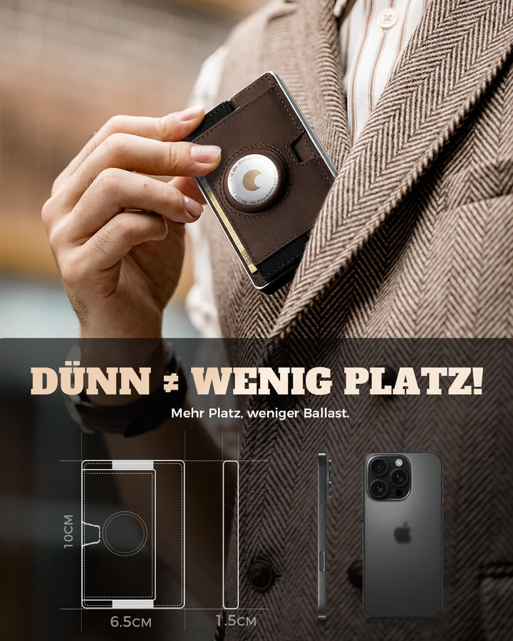 Airtag Slim Wallet Herren mit XXL Münzfach für 15+ Münzen I Kartenetui mit Bargeldfach I Kartenetui