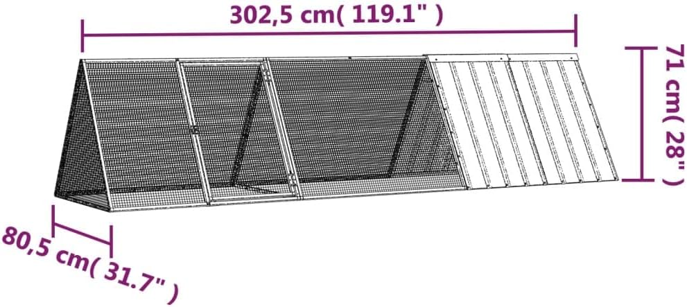 vidaXL Kaninchenkäfig Grau 302,5 x 80,5 x 71 cm Verzinkter Stahl Grau 302.5 x 80.5 x 71 cm, Grau 302