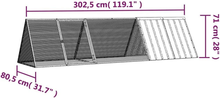 vidaXL Kaninchenkäfig Grau 302,5 x 80,5 x 71 cm Verzinkter Stahl Grau 302.5 x 80.5 x 71 cm, Grau 302