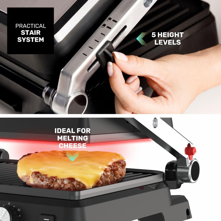 Taurus - Kontaktgrill Bistro 2600W | 2-in-1 Grill &amp; Plancha | 29x23 cm | Stair System Höhenverstellu