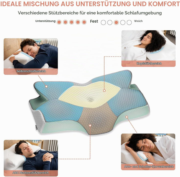 Elviros Orthopädisches Nackenkissen aus Memory Foam, Ergonomisches Kopfkissen Nackenschmerzen, für R