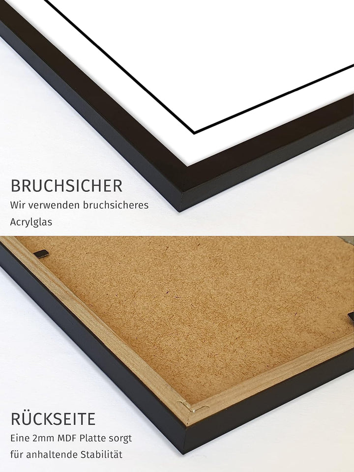 JUNOMI® 2 x Bilderrahmen 30 x 40 cm Holz | Farbe Schwarz | Bilderrahmen Schwarz mit bruchsicherem Ac