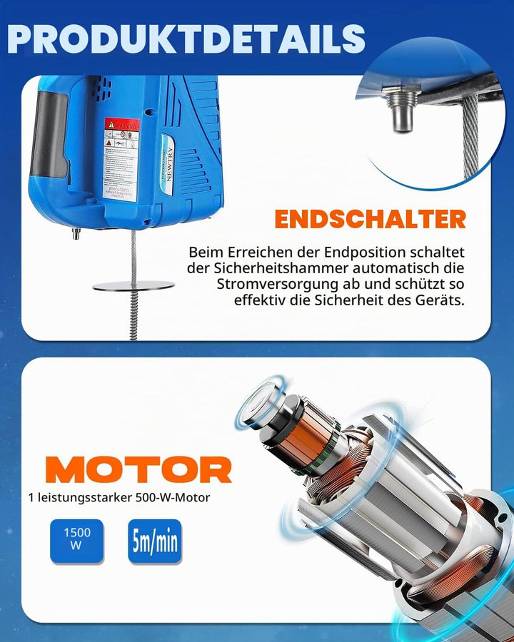 NEWTRY Elektrische Seilwinde 230V mit Kabellose Fernbedienung 500KG Hebezeuge 7,6 m Maximale Hubhöhe