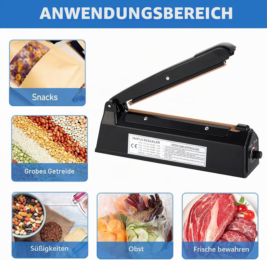Heisssiegelgerät Folienschweissgerät 200mm, Folienschweissgerät, Impulse Heat Bag Sealer, Bag Sealer