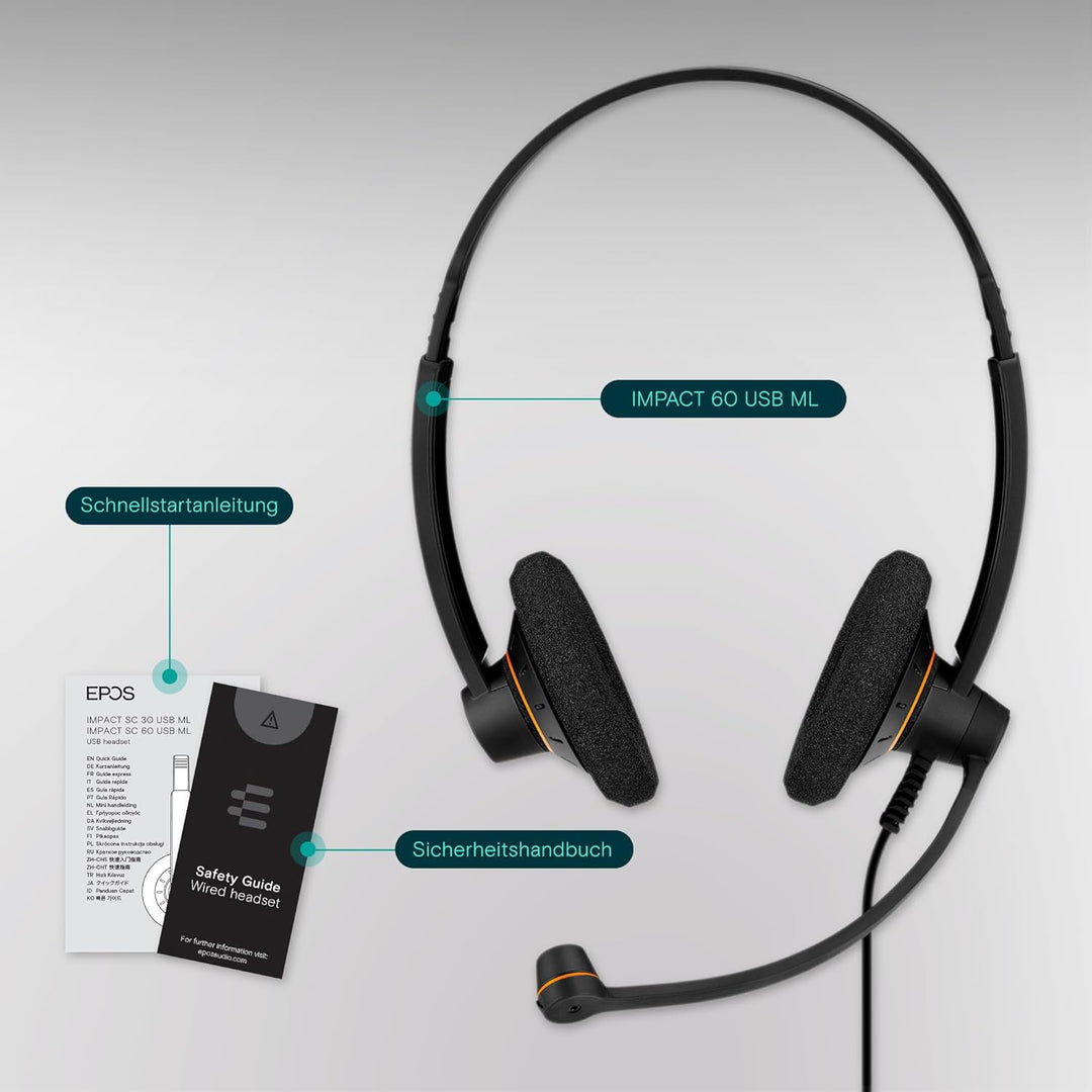 Sennheiser EPOS Impact SC 60 USB ML beidseitiges UC-Headset mit In-Line Call Control Zertifiziert fü