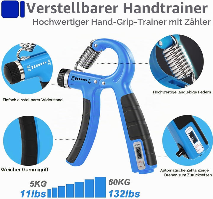 Handtrainer Fingertrainer, Griffkraft Trainer Training Set - 6er-Pack, Verstellbarer Grip Trainer, F