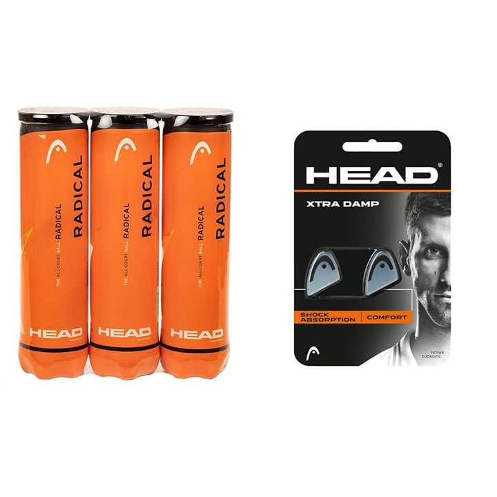 Head Radical Tennisball (3 x 4 Stück) Bundle mit Tennis Dämpfer, Bundle mit Tennis Dämpfer