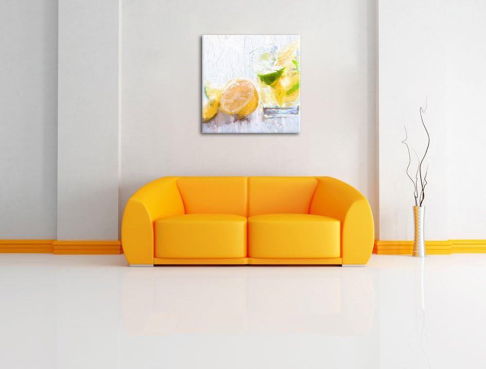 Pixxprint Gin Tonic Shot mit Zitronen als Leinwandbild Quadratisch/Grösse: 70x70 / Wandbild/Kunstdru