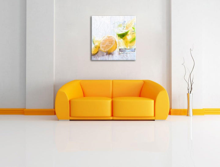 Pixxprint Gin Tonic Shot mit Zitronen als Leinwandbild Quadratisch/Grösse: 70x70 / Wandbild/Kunstdru