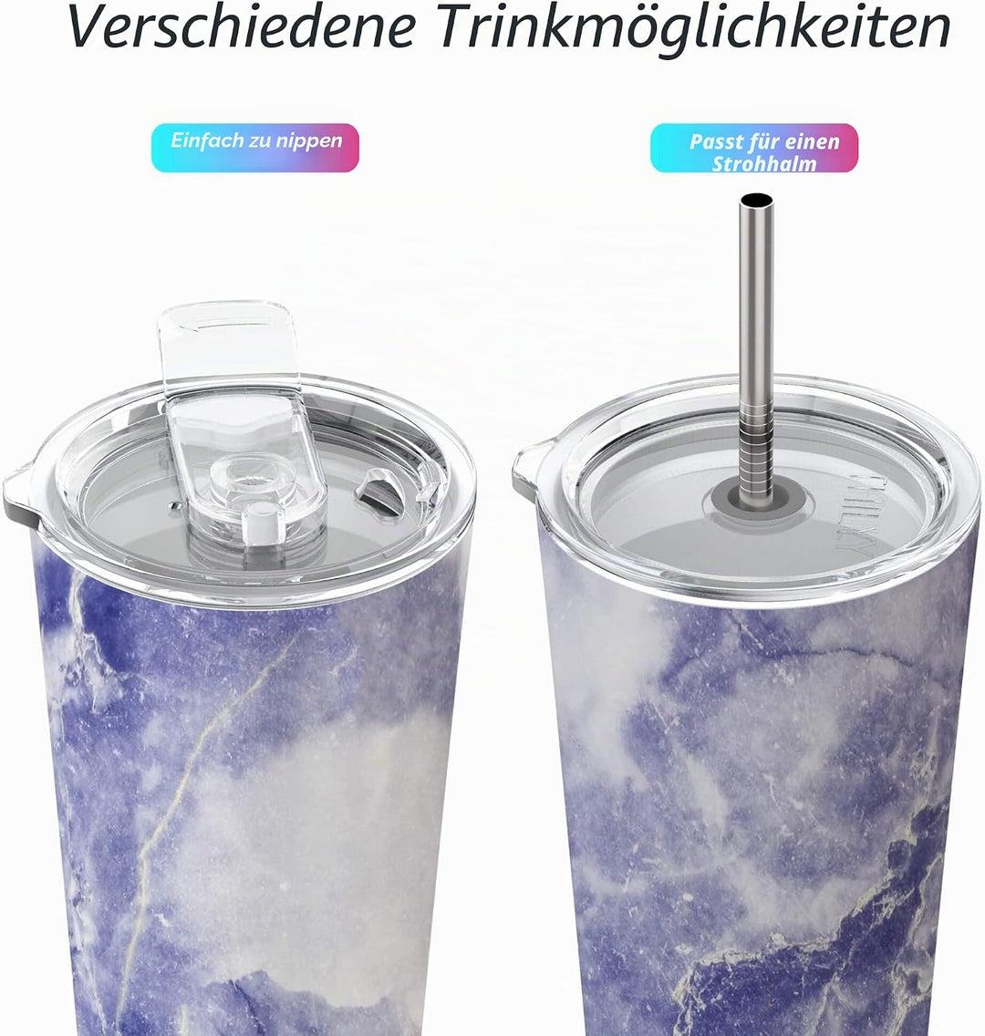 Thily Thermobecher aus Edelstahl, vakuumisoliert, 780ml, Kaffeetasse mit 2 Deckeln und Strohhalmen,