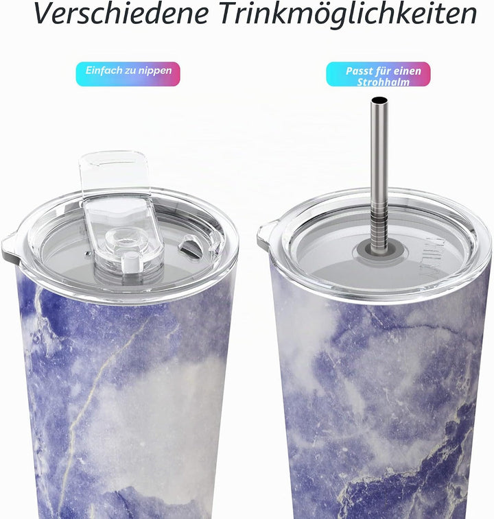 Thily Thermobecher aus Edelstahl, vakuumisoliert, 780ml, Kaffeetasse mit 2 Deckeln und Strohhalmen,