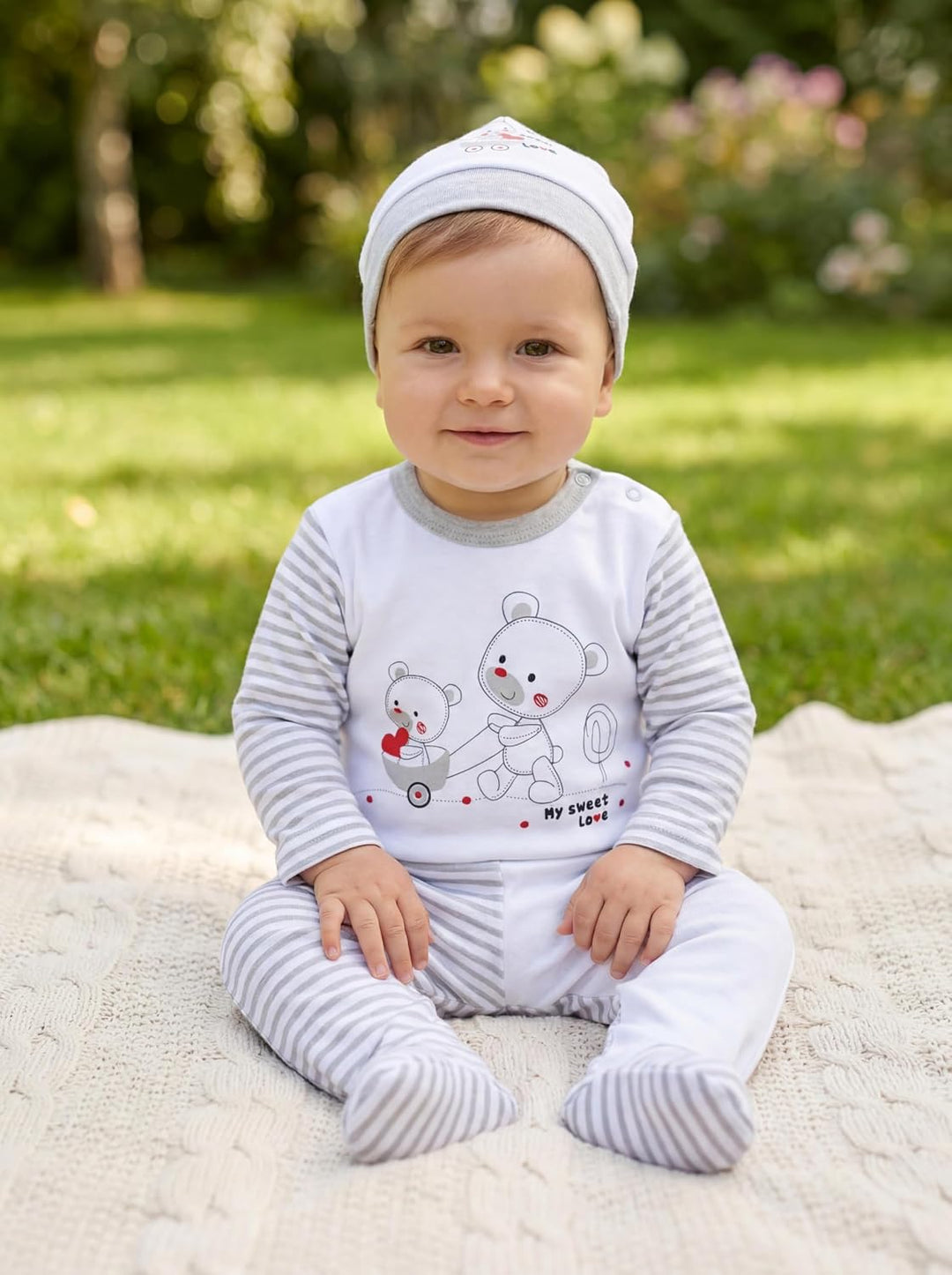TupTam Baby Mädchen Jungen Bekleidungsset Langarmbody Hose Mütze mit Aufdruck Spruch 3 teilig 56 Str