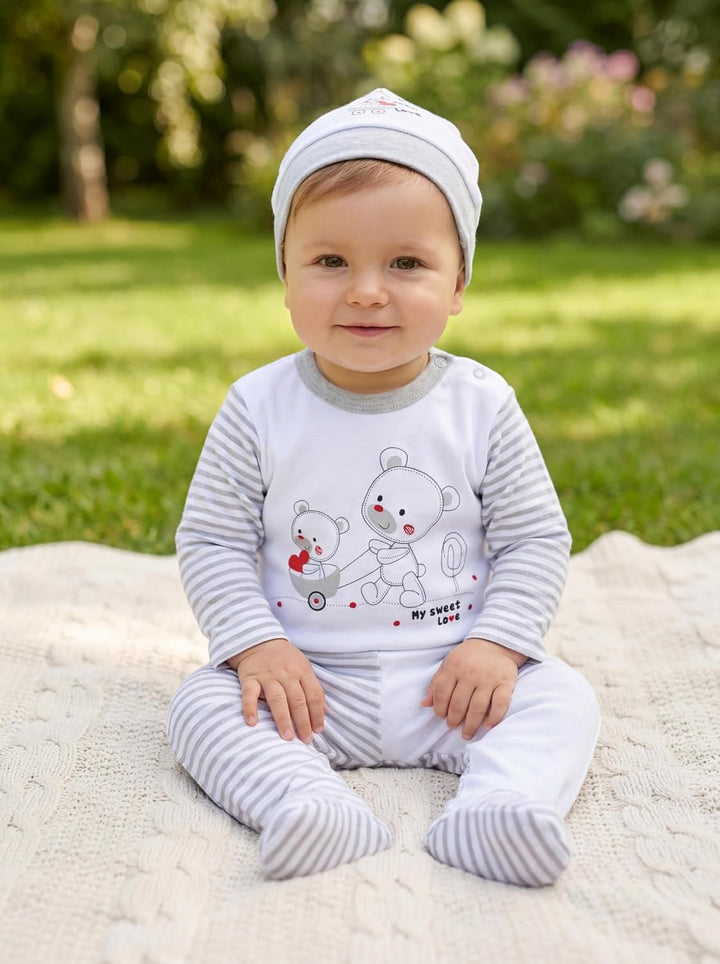 TupTam Baby Mädchen Jungen Bekleidungsset Langarmbody Hose Mütze mit Aufdruck Spruch 3 teilig 56 Str