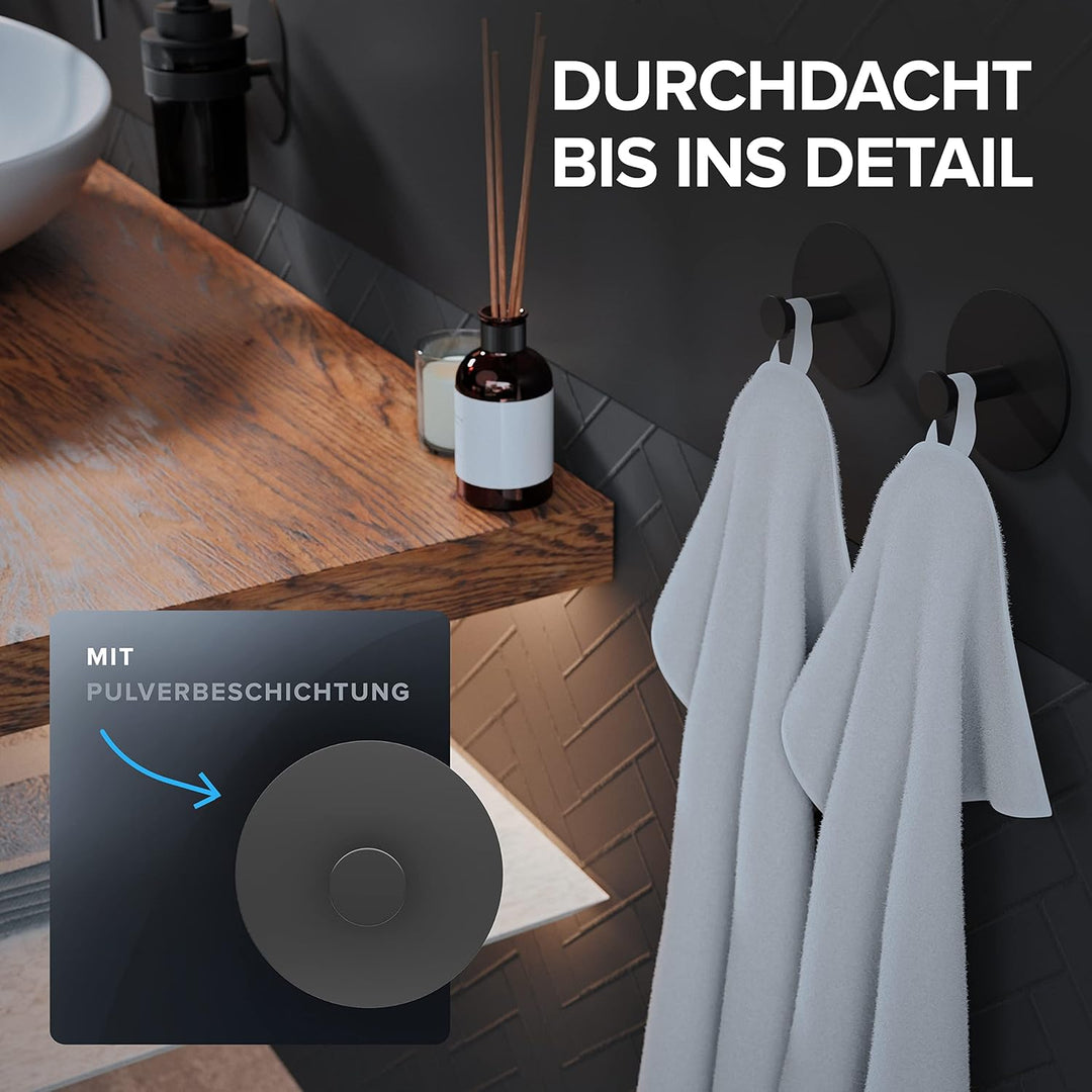 ovimar Handtuchhaken 2er Set Danksoya ohne Bohren aus Edelstahl schwarz | als Handtuchhalter selbstk