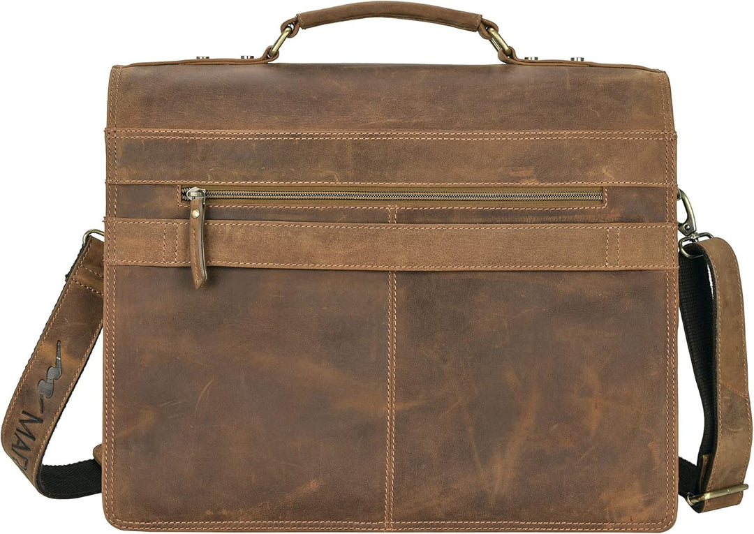 Marc Peter Amsterdam Aktentasche Leder XL Lehrertasche mit Laptopfach 15,6 Zoll grosse Ledertasche z