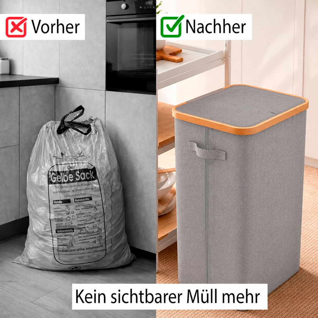 Gelber Sack Ständer Stabil mit Deckel und Innenbeutel– Mülleimer 70-120L für Gelbe Säcke &amp; Recycling